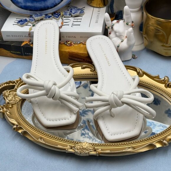 🆕 LOEFFLER RANDALL 🧿 NWOB Hadley Leather Bow Flat Sandals, White - Sz 6.5 B - Picture 4 of 12